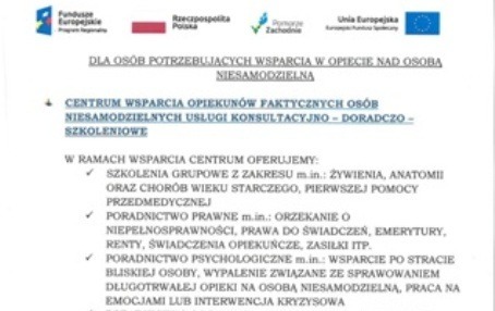 Zdjęcie do Dla os&oacute;b potrzebujących wsparcia w opiece nad osobą niesamodzielną